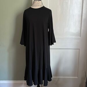 LULAROE Maurine Black Bell Sleeve Ruffle Hem Dress